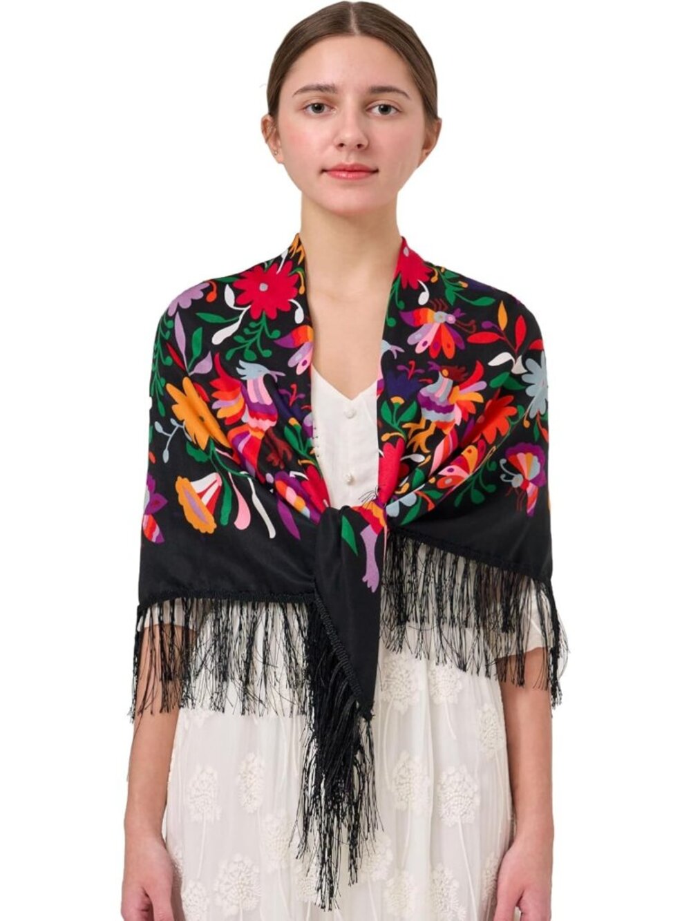 Traditional Mexican Shawl Scarf with Tassels | Ethnic Wrap for Cinco de Mayo